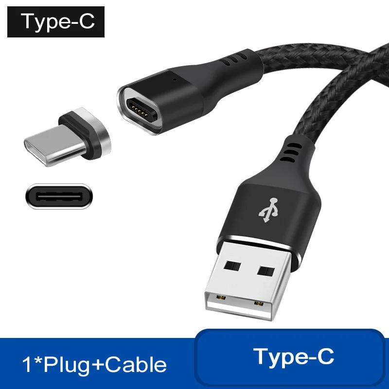 Магнитный кабель для быстрой зарядки 3 А, светодиодный usb-кабель для зарядки iPhone 7, 8 Plus, X, XS, Max, 6 S, 6 S, S8, S9, Micro USB type C, адаптер USBC - Цвет: Black For Type C