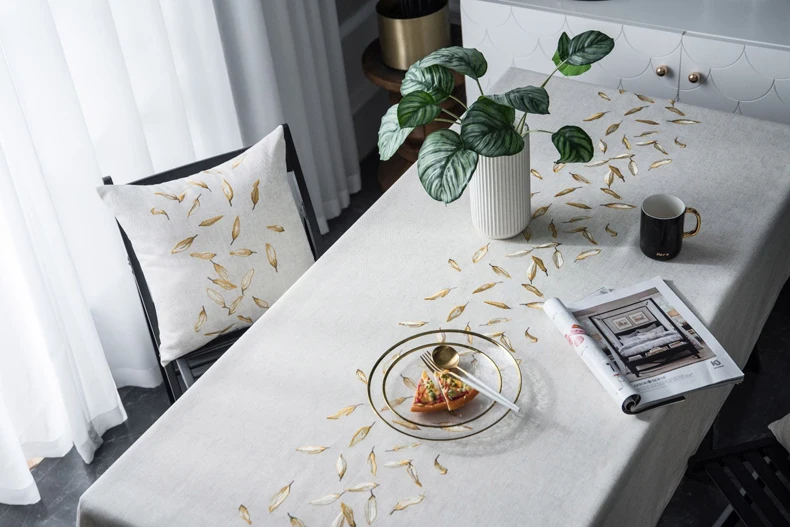 Luxury Gold Leaf Tablecloth American Country Embroidery Waterproof Kitchen Dining Table Cover Dust Proof Retro Mantel Mesa ZC072