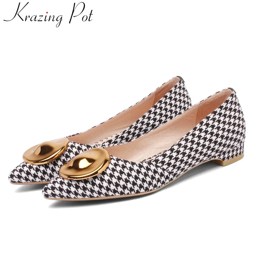 

Krazing Pot elegant lady slip on meta decoration loafers pointed toe comfortable low heels simple style dating daily pumps L99