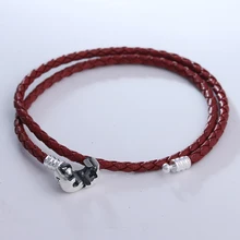 Pandulaso Pulsera de Cuero Rojo Oscuro 2016 Nuevo Original 925 Pulseras de Plata de La Manera DIY de La Joyería de Plata Esterlina de Arranque