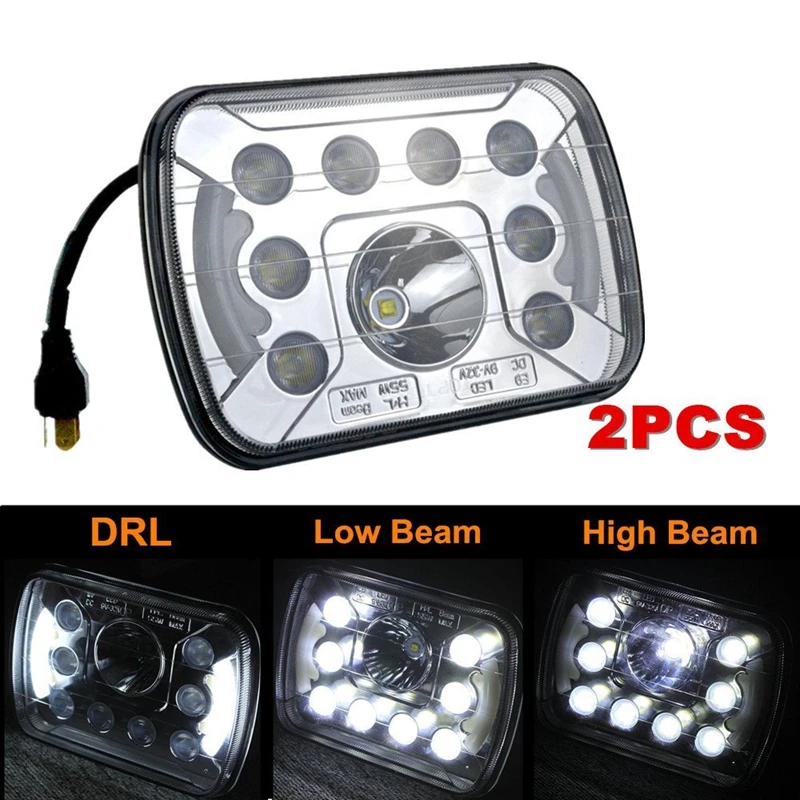 2 PCS 5X7 Inch Rectangular Angel Eye Headlight LED Headlight with DRL