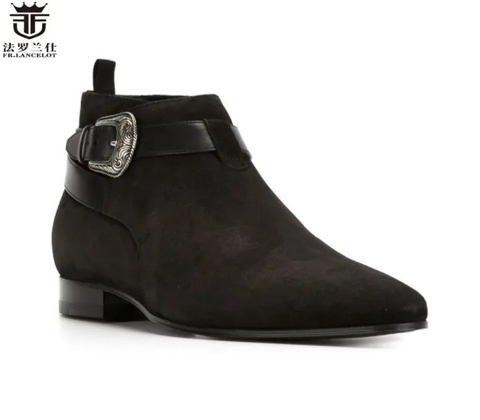 Men Fr.Lancelot Real Leather Pointed Toe Chelsea Boots British Style Fashion Winter