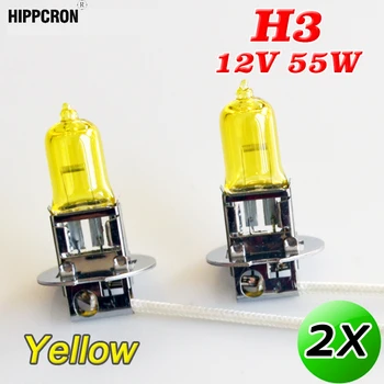 

Hippcron 2 PCS H3 Halogen Lamp Yellow 12V 55W 3000K Xenon Bright Quartz Glass Car Fog Light Auto Bulb