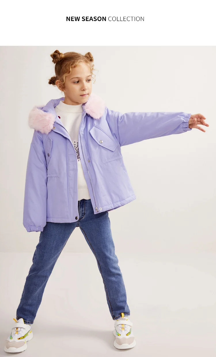 Balabala/стеганая куртка с единорогом для девочек со съемным искусственным мехом на капюшоне, куртка с капюшоном для девочек-подростков на молнии и застежке-кнопке