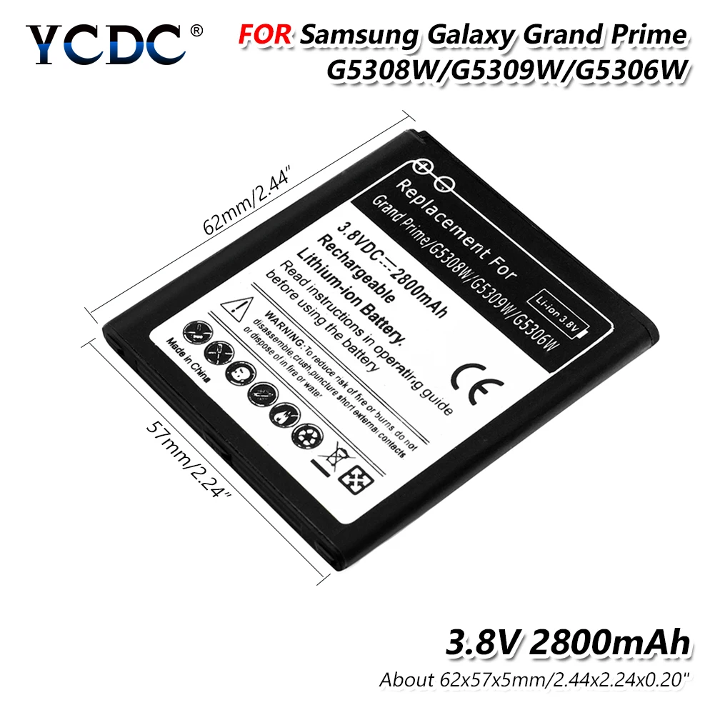 

1PC 2800mAh Replacement Phone Battery For Samsung Galaxy Grand Prime G5308W G5309W G5306W G530H J3 J3109 J5 J5008 J5009 J500F