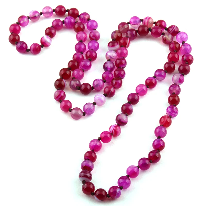 Fashion Jewelry Onyx Semi Precious Stones Bead long Knotted Necklace