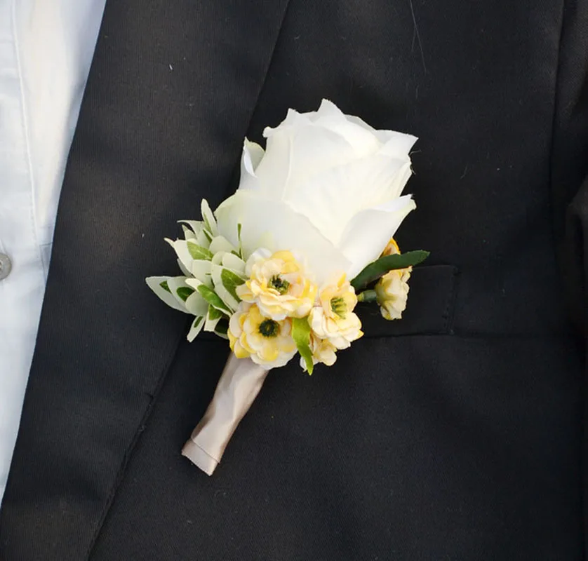 Handmade Flowers Corsages Groom Groomsmen Boutonniere Artificial Flower