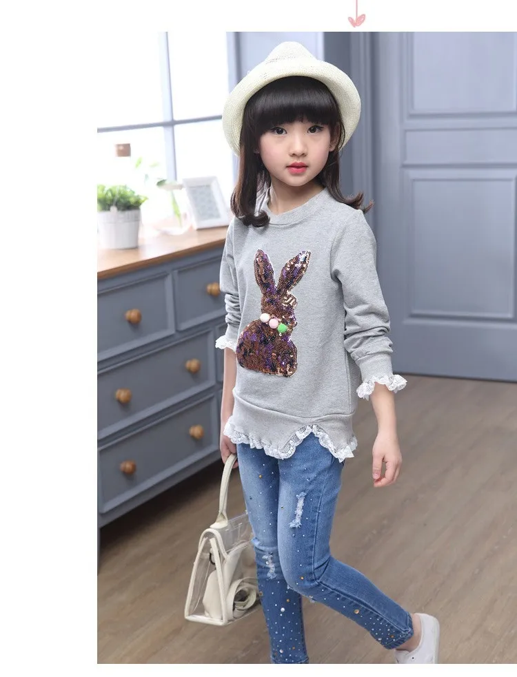 2016 new arrive sequined rebbit charatcer gray pink girls sweatshirt spring long sleeve kids clothes girls tops clothes 8 10 12 14 years girls clothing  6 7 8 9 10 11 12 13 14 15 16 children clothing (13)