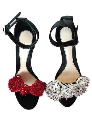 

Hot Selling Women Red Crystal Butterfly-knot Ankle Buckle Strap Sandals Summer Fashion Open Toe High Heel Hollow Out Party Shoes