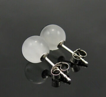 

Bridal jewelry free shipping hot sell10mm Natural White Opal Stone Round Sterling Silver Stud Earrings