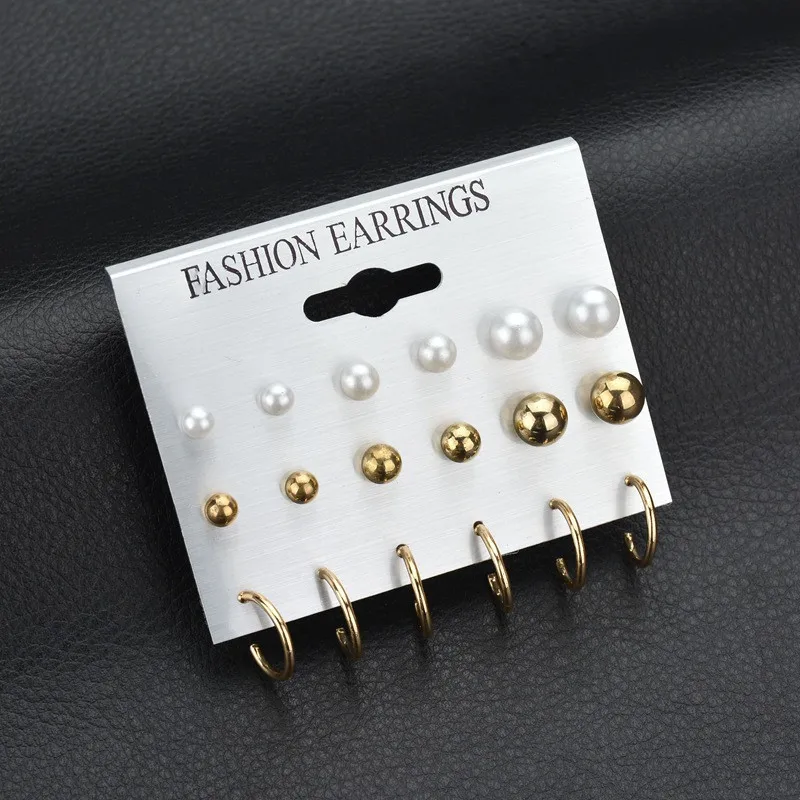 

Modyle 9Pairs/Set vintage Crystal Gold Color Stud Earring small Triangle Silver Color Earring Set For Women Jewelry