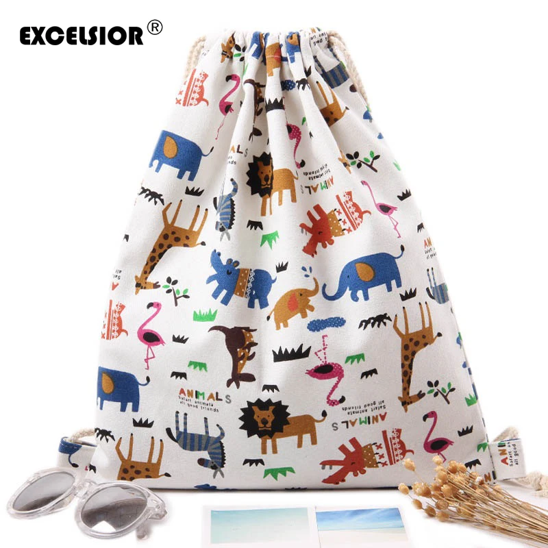 

EXCELSIOR On Sale Female Backpack Girls Shoulder Bags Beam Port Drawstring Travel Canvas Bags Cartoon Shoes Storage Bags
