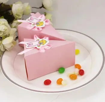

100pcs Baby Shower birthday Party Blue / Pink Kid Milk Bottle Triangular Cake Candy Boxes Chocolate Boxes Gift Box