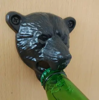

20 pcs/lot Black Cast Iron Beer Opener Wall Mounted Beer Opener Durable Cute Bear Design Opener For Home Free Shipping