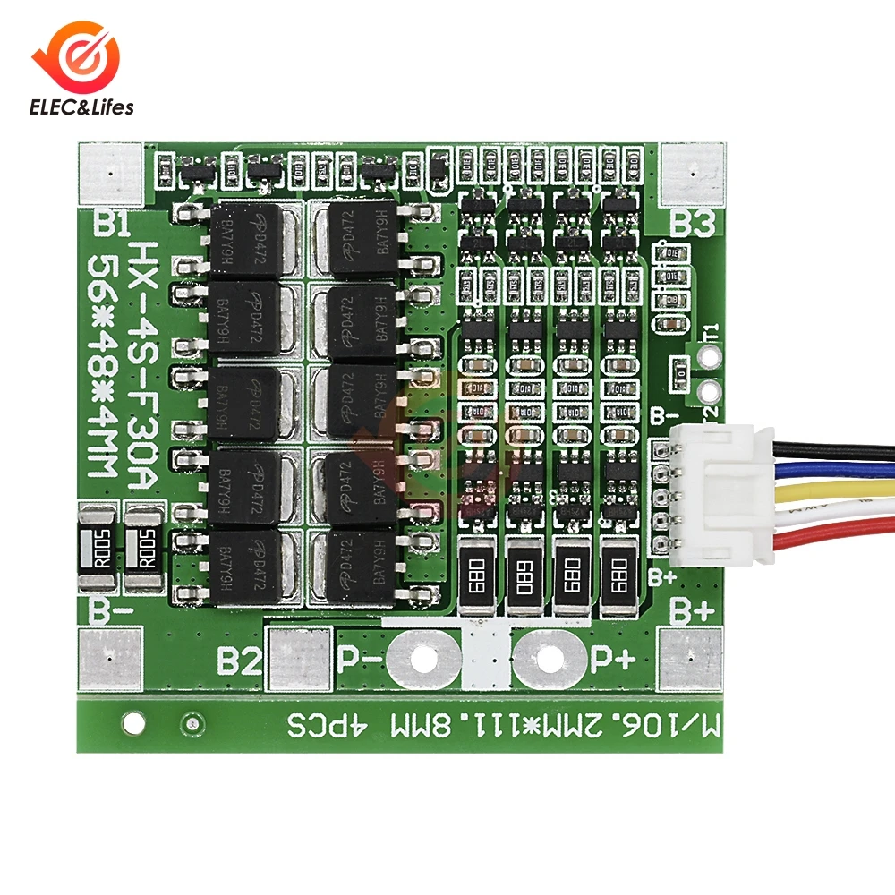4S 30A 14,8 в литий-ионная 18650 литиевая батарея зарядное устройство BMS Щит защиты печатной платы Баланс Электронные интегральные схемы доска 45x56 мм