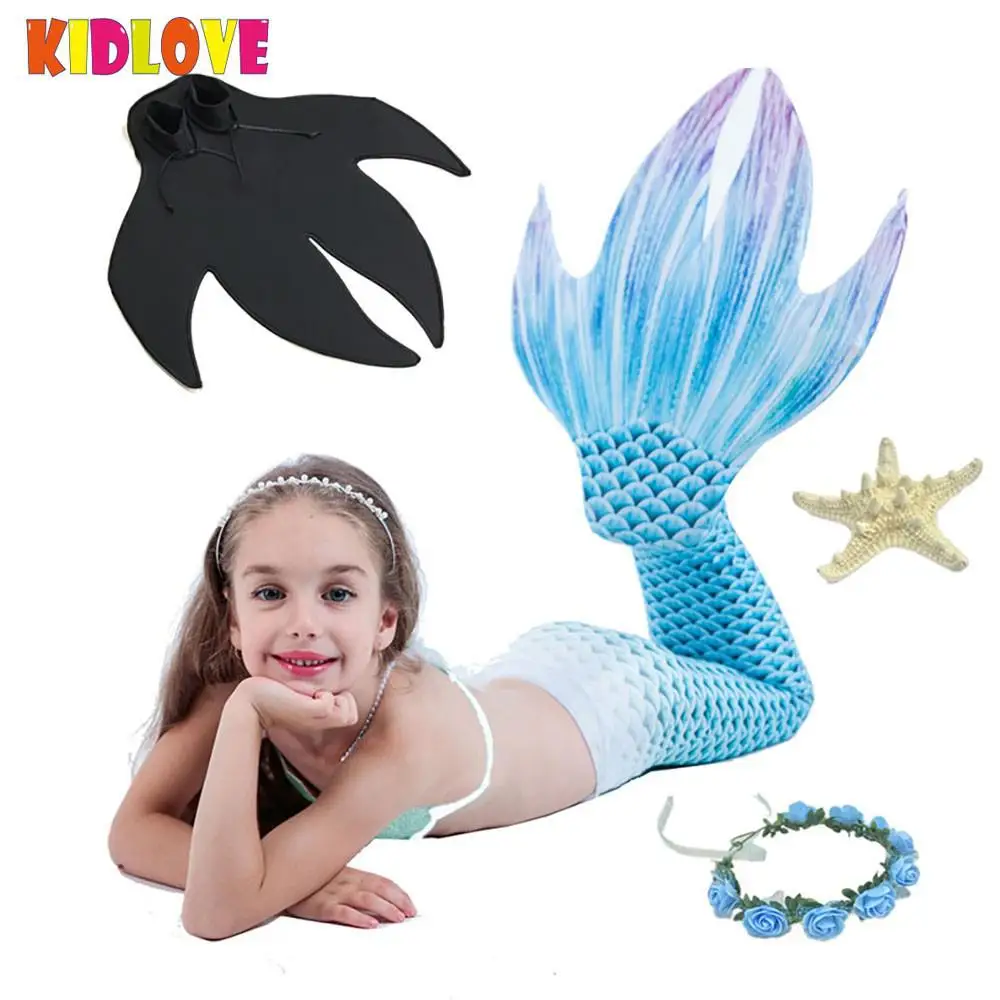 

KIDLOVE 3PCS Girl Mermaid Tail Swimsuit Set Mermaid Skirt Chest Wrap Web-footed Bikini Bar Holiday Beach Outfits Gift