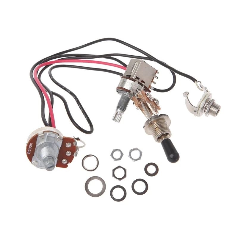 

Electric Guitar Wiring Harness 3 Way Toggle Switch 1 Volume 1 Tone 500K Pot Jack #35/11L