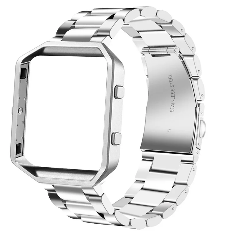 

Luxury Genuine Stainless Steel Watch Band Wrist Band Strap for Fitbit Blaze Activity Tracker Watch (Silver + Silver)