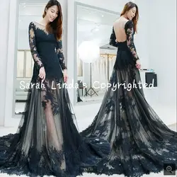 2016 новый дизайн русалка черное кружево вечерние платья спинки sexy бисером пром платья лучшие продажи реальную картину пром платья