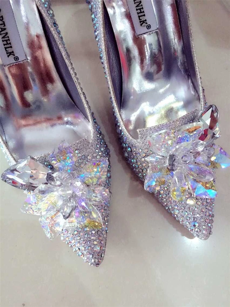 Г., обувь Золушки с украшением в виде кристаллов для костюмированной вечеринки женские модные вечерние туфли на высоком каблуке, украшенные стразами