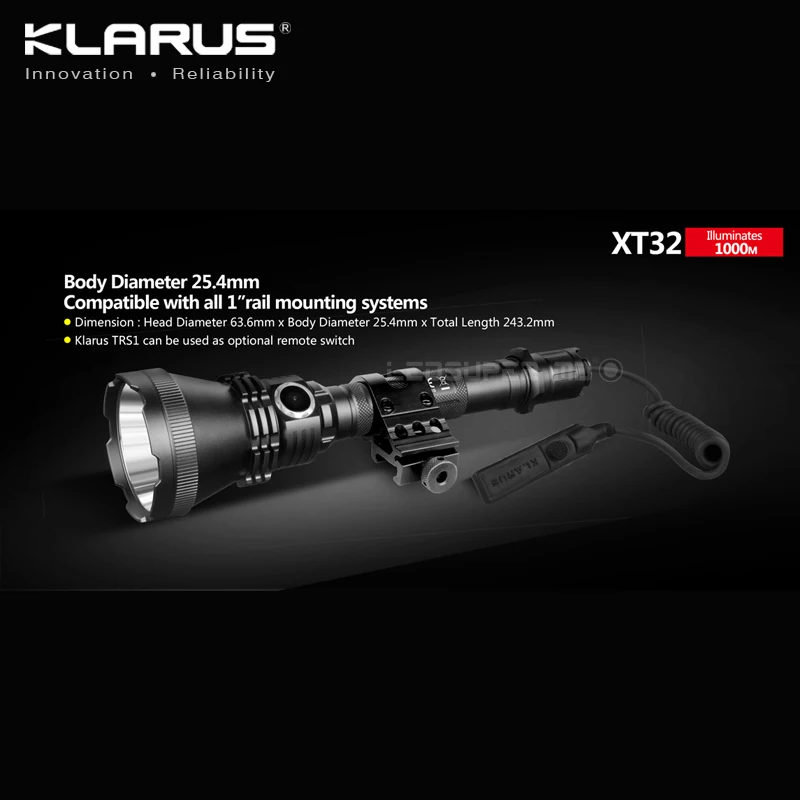 Фонарик KLARUS XT32 CREE XP L HI V3 светодиодный 1200 люмен тактический охотничий прожектор с