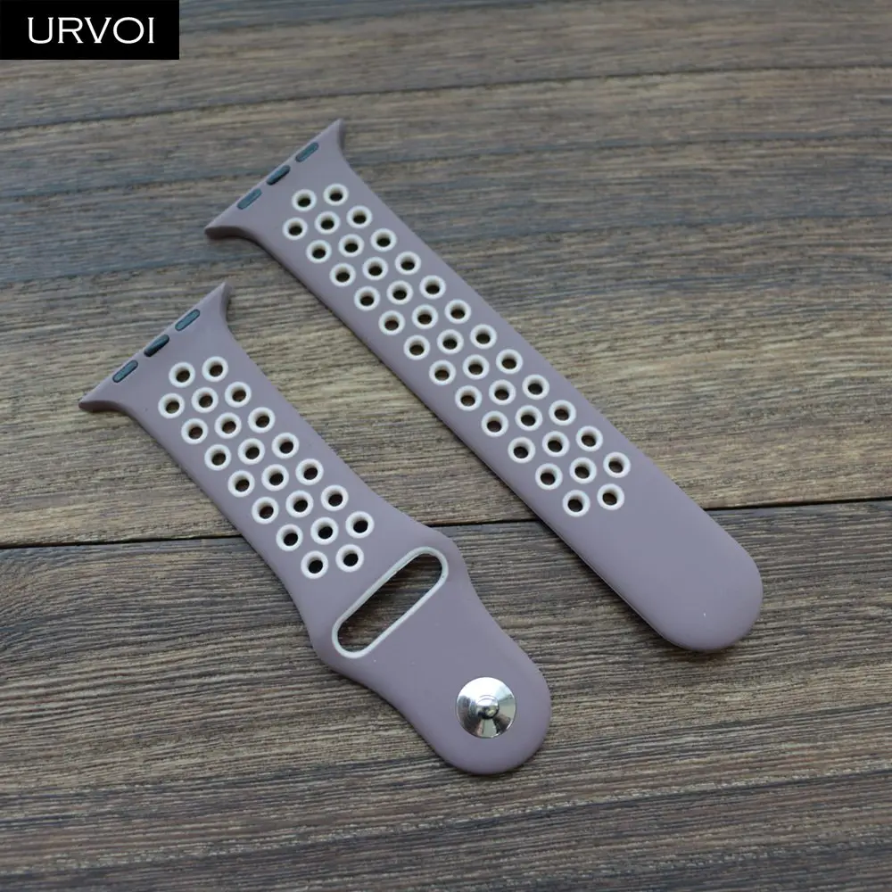 URVOI ремешок для apple watch series 5 4 3 2 спортивный ремешок для наручных часов iwatch, силиконовой лентой Замена дышащая новая цветов размер 38/40/42/44 мм - Цвет ремешка: Smokey Mauve Beige