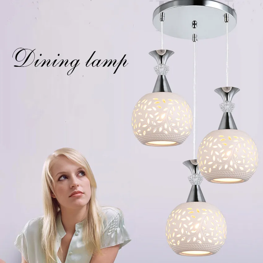 

Люстра для ресторана, простой современный светильник для гостиной, бара, стола, Три головки, креативный подвесной светильник из кованого железа и керамики