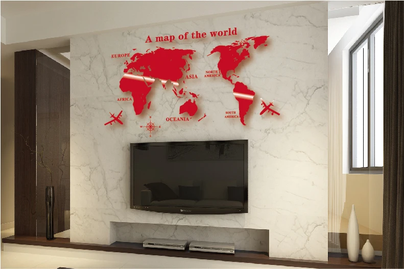 Карта мира Настенная Наклейка Mapa Mundial Wereldkaart Pegatinas Paredes Decoracion Adesivos De Parede Глобус земля Декор 3D акрил - Цвет: Red