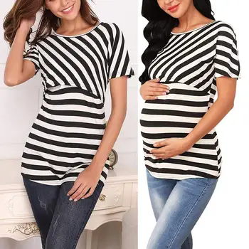 

Women's Comfort Personality Maternity Maternity Care Stripe Breastfeeding Tops T-Shirt Tops Summer Shirts