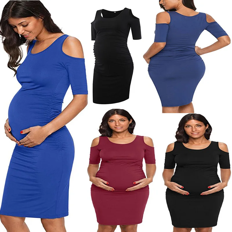 2018 New Summer Maternity Clothes Pregnancy Dress Sexy Off Shoulder Maternity Pregnant Dresses For Women Casual Solid Dress S-XL (1)
