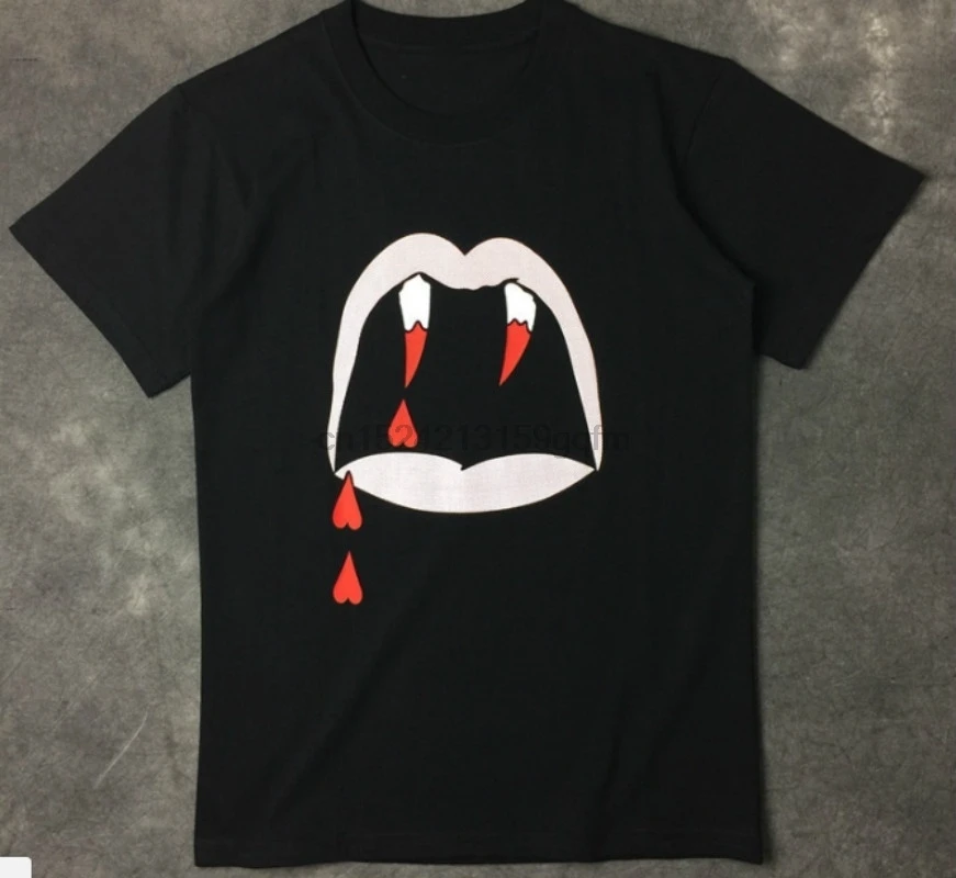 Vampire Blood Teeth T Shirt for Men Casual Cotton | Мужская одежда