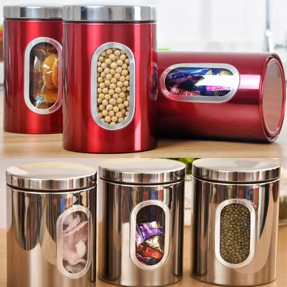 New High Quality 3pcs Stainless Steel Window Canister Tea Coffee New High Quality 3pcs Stainless Steel Window Canister Tea Coffee Sugar Nuts Jar Storage Set Food Snacks Bs In Bottles Jars From Home