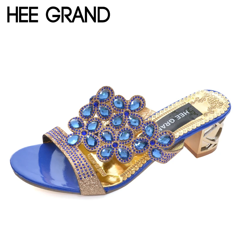 

HEE GRAND 2017 Bling Platform Slides Crystal Summer High Heels Casual Slippers Slip On Fashion Shoes Woman XWZ3481