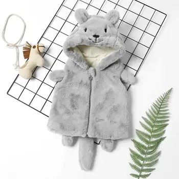 

Cute Boys Girls Kids Winter Fluffy Fur Vest Gilet Waistcoat Coat Body warmer Jacket Hooded Gray Styling Vest 1 to 6Y