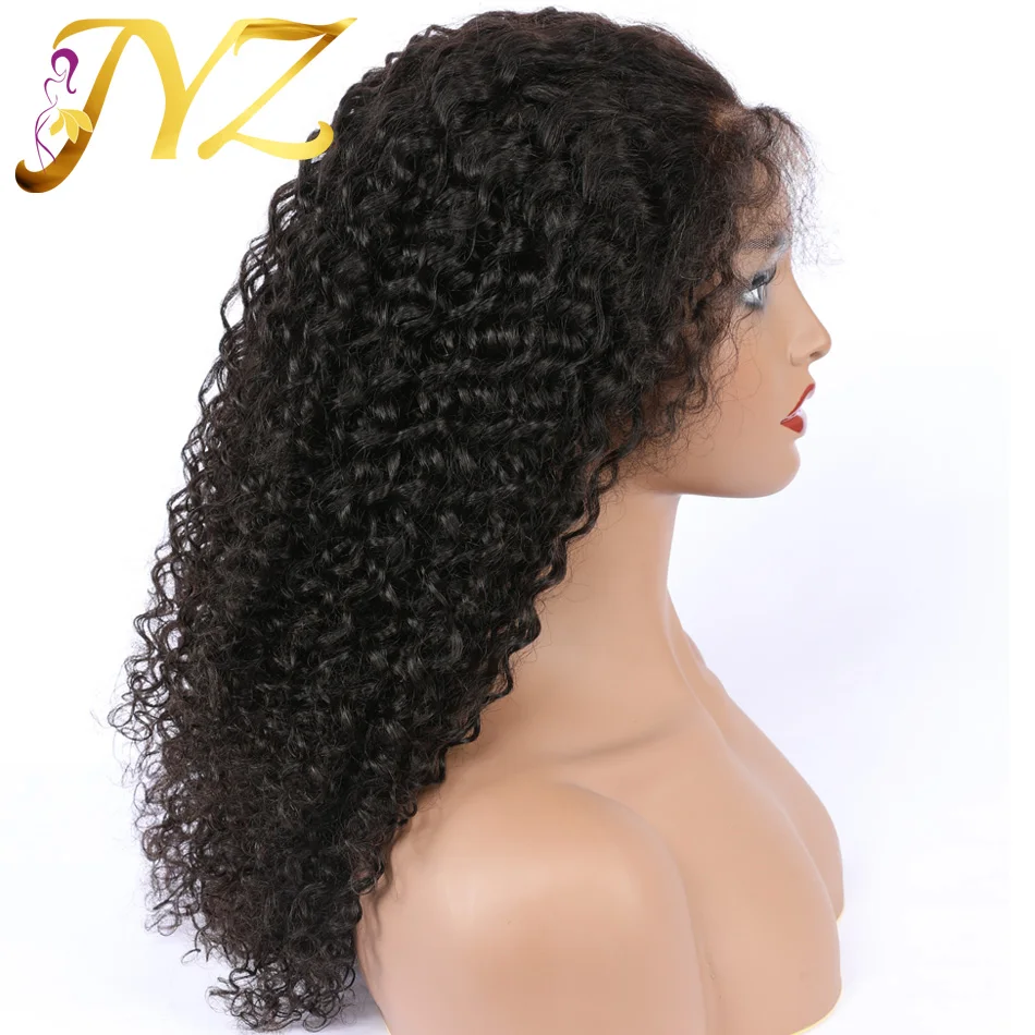 Cheias do Laço do Cabelo Cheias do Laço para as Mulheres Fina com Cabelo do Bebê Peruca de Cabelo Jyz Encaracolado Kinky Perucas Humano Perucas Negras Pré Arrancado da Linha Brasileiro Remy