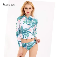 Купальник Танкини на молнии для женщин с длинным рукавом купальный костюм размера плюс большой купальник из двух частей с принтом листьев короткая юбка бикини