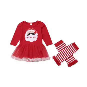 

Baby Girl Christmas Clothes Long Sleeve Santa Claus Tutu Romper Dress Striped Leg Warmer 3PCS Outfits Xmas Clothing Set
