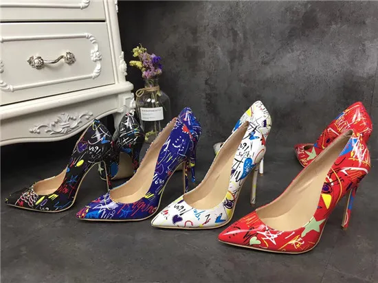New Graffiti Style Design Shoes Woman Stiletto High Heels Women Pumps Mixed Color Print FashionWomen Wedding Shoes Zapatos Mujer (9)