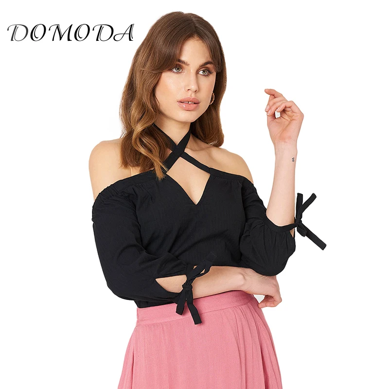 Domoda Для женщин свободные колье с открытыми плечами блузка пикантные открытые