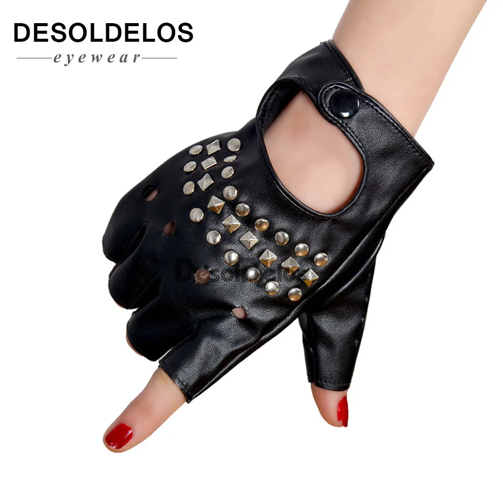 

1 Pair Black PU Leather Fingerless Gloves Solid Female Half Finger Driving Women Fashion Punk Gloves Mittens Black