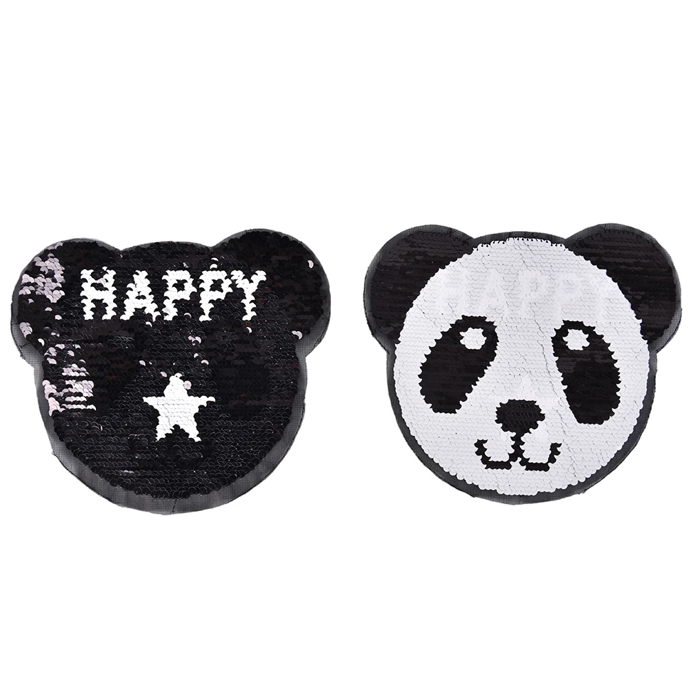 Sew On Patch Applique Clothes Dress Plant Hat Jeans Sewing Panda Applique DIY Embroidered Large Green Bow Panda Sequins Patches