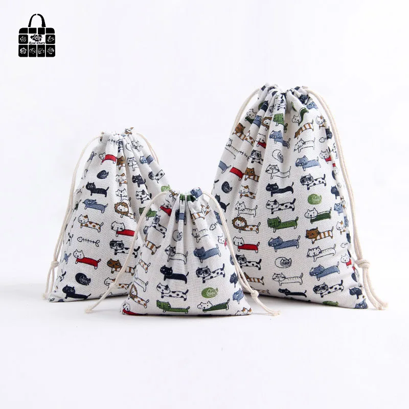 

1 pcs Naughty cat animal 100% cotton dust bag Clothes travel Storage bag portable organizer home Sundry kids toy storage bags