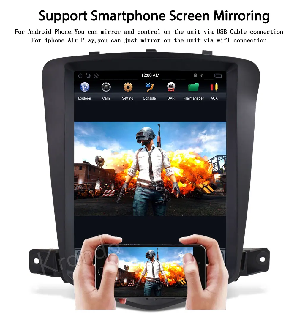 Discount Krando Android 8.1 9.7" Tesla Vertical screen car audio radio system GPS for Chevrolet Cruze 2009-2014 navigation player BT 6