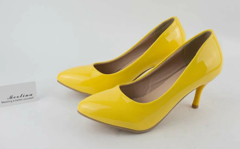 Meotina/Женская обувь; туфли на высоком каблуке с острым носком; женские туфли-лодочки; белая свадебная обувь на каблуке; цвет желтый, черный; большие размеры 9, 10