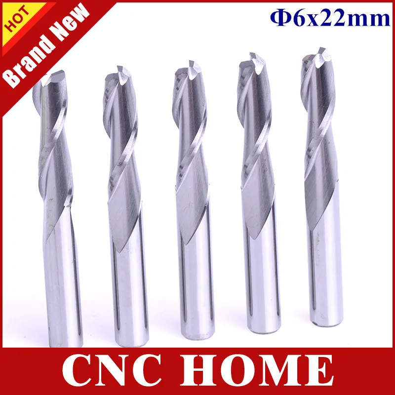 

5pcs 6mm Shank Carbide CNC Router Bits 2 Two Flutes Carbide Milling Cutter Spiral End Mill for Wood Acrylic MDF Cutting 22mm CEL