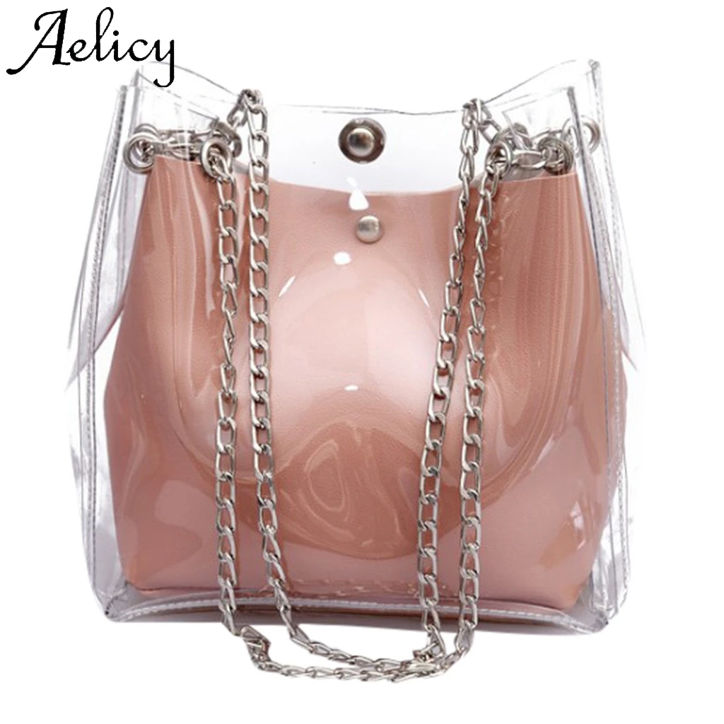 Aelicy النساء صغيرة شفافة دلو أكياس سلسلة حقيبة اليد مجمع عالية الجودة الصلبة حقيبة اليد جيب للهاتف الإناث مصغرة حقيبة