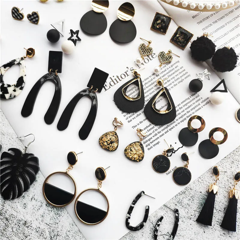 

Fashion Black Round Acrylic Drop Earrings for Women Geometric C Shape Square Resin Pendant Earrings Temperament Female Gifts