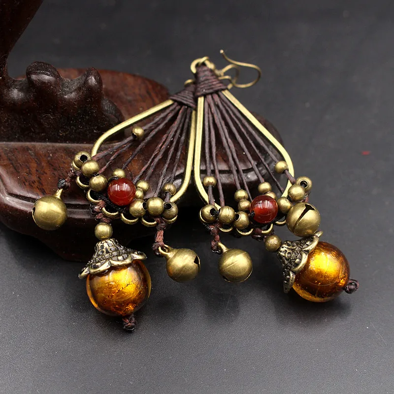 Yanting Handmade Ethnic Earrings For Women Copper Bells Boho Earings Fashion Jewelry Brincos Women Earing Glass Glazed Beads 004 (8)