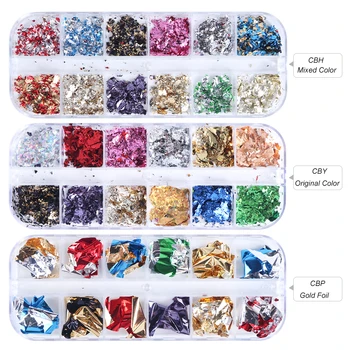 

12 Girds/Box 3D Irregular Aluminum Foils Nail Slices Flakes Sequins Film Mirror Glitter Stickers Nail Art Decorations Manicure