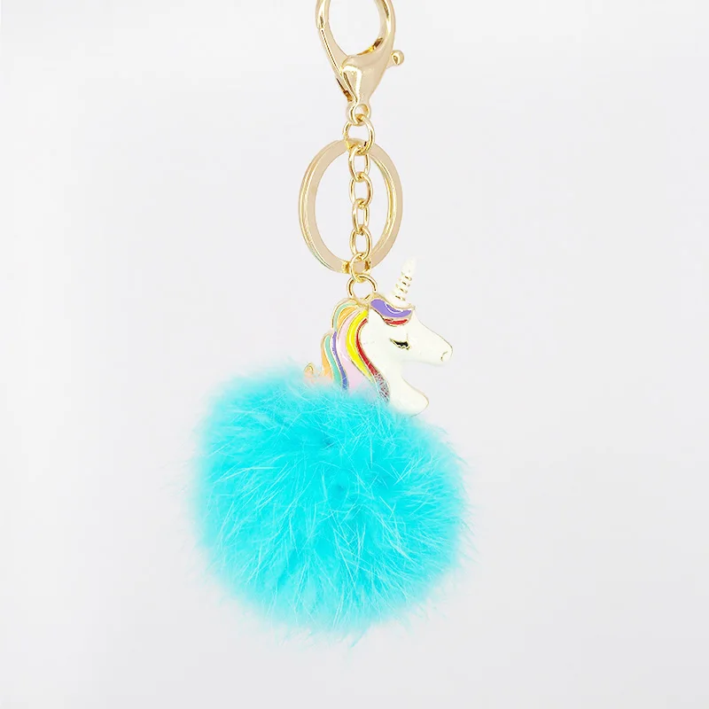 

16Color Best Rabbit Fur Puff Ball KeyChains Cute KeyChains Pom Women Keyring Rings Gold-color Key Chains Car Bag Charm Key Chain
